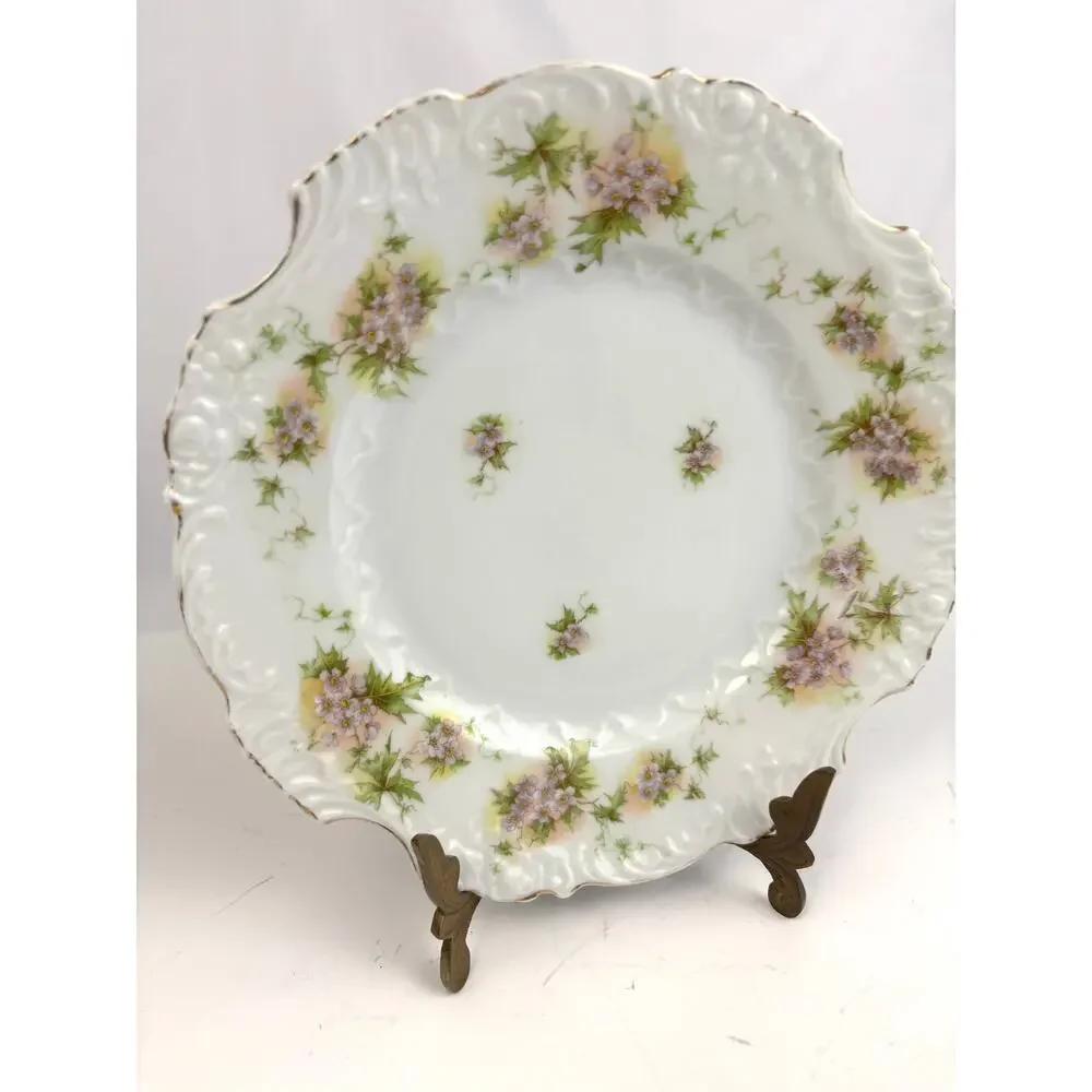 Vintage Porcelain Floral Plate Scalloped Edge‎ Hand Painted Style Cottage Decor
